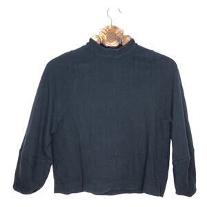 Madewell Texture Thread Rib Mock Neck Button Back Cotton Black Medium